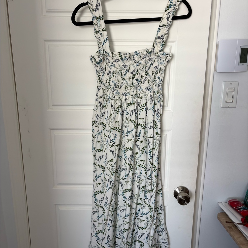 Zara White Dress with Green Leaf Print